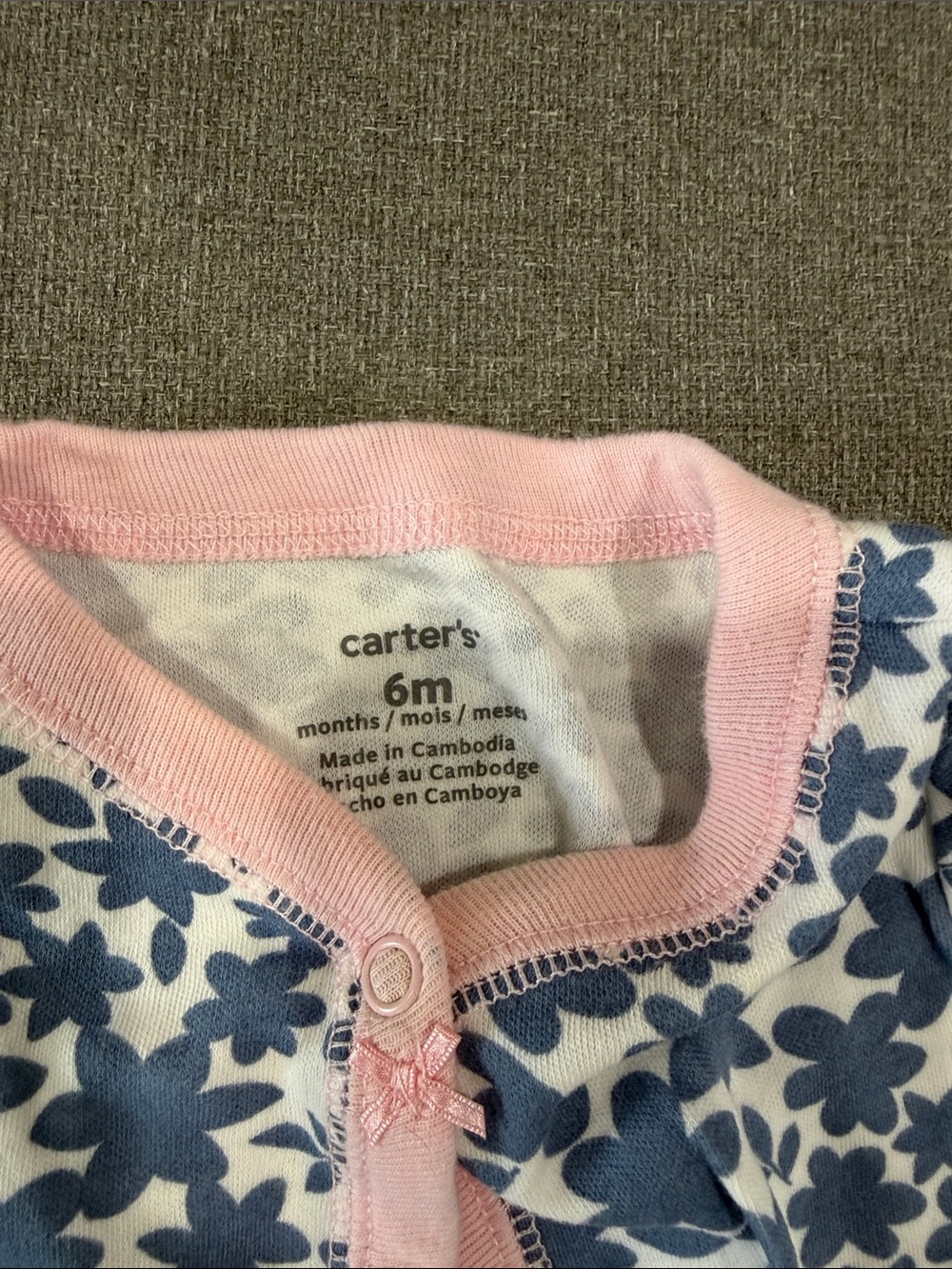 Carter's Blue Floral Footed One-Piece with Pink Trim - Picture 2 of 3